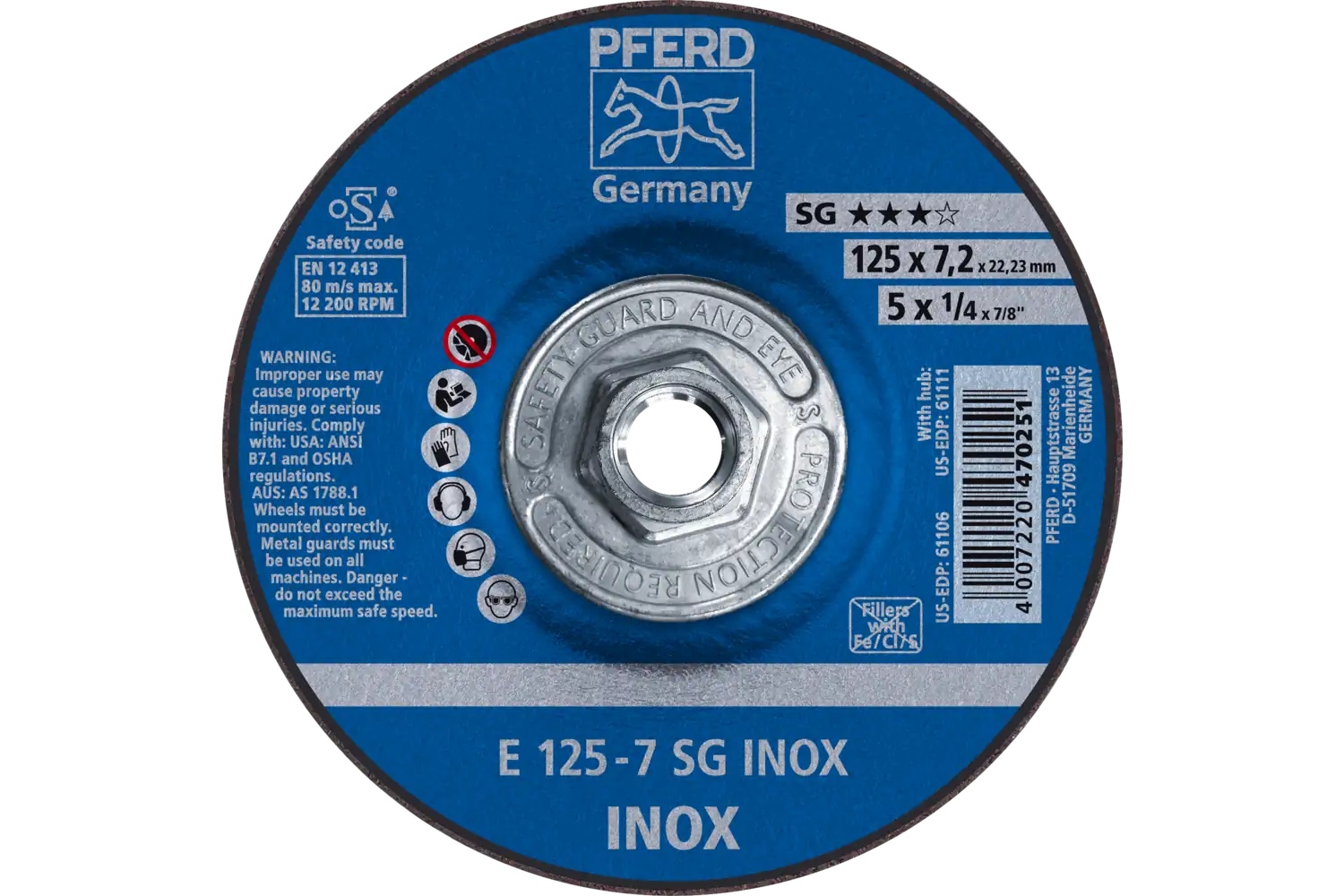 Picture of Pferd Grinding Wheel, 5" X 1/4 X 5/8-11, Sg Inox, T27, Aluminum Oxide